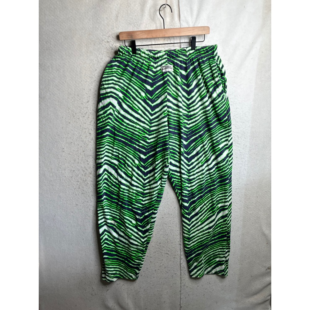 Zubaz Pants Mens Large Green Navy Blue Zebra Print Athletic Lounge Pants 8809